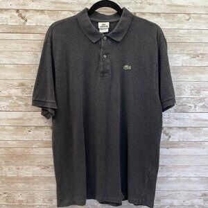 Lacoste‎ Mens Size 7/XL Shirt Black Polo 100% Cotton Logo Short Sleeve Charcoal